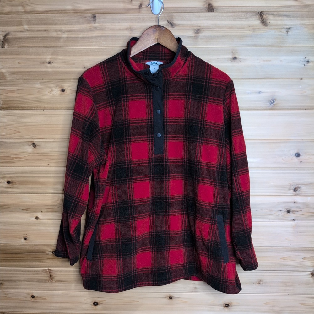 Duluth Trading Co Womens 2X Red Black Buffalo Plaid Doubleback Fleece Pullover